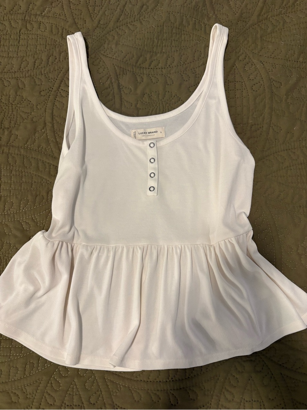Lucky Brand Cream Scoop Neck Peplum Tank with Button Placket